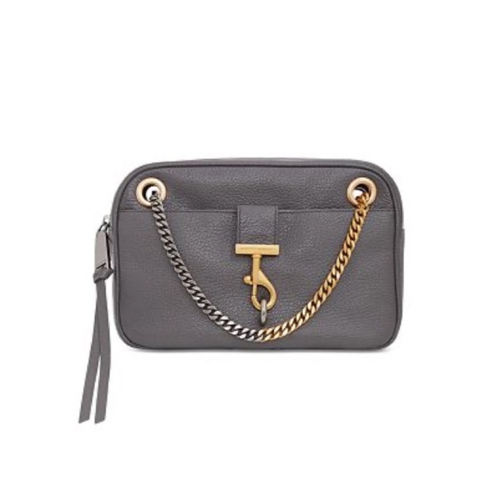 Rebecca Minkoff Lou Chain Shoulder Bag Womens Grey Leather Good Mixed Metal